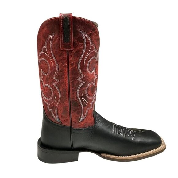 Old West Cowboy Boots Men 7.5 Red Black Leather Square Toe Embroidery Western main image 9